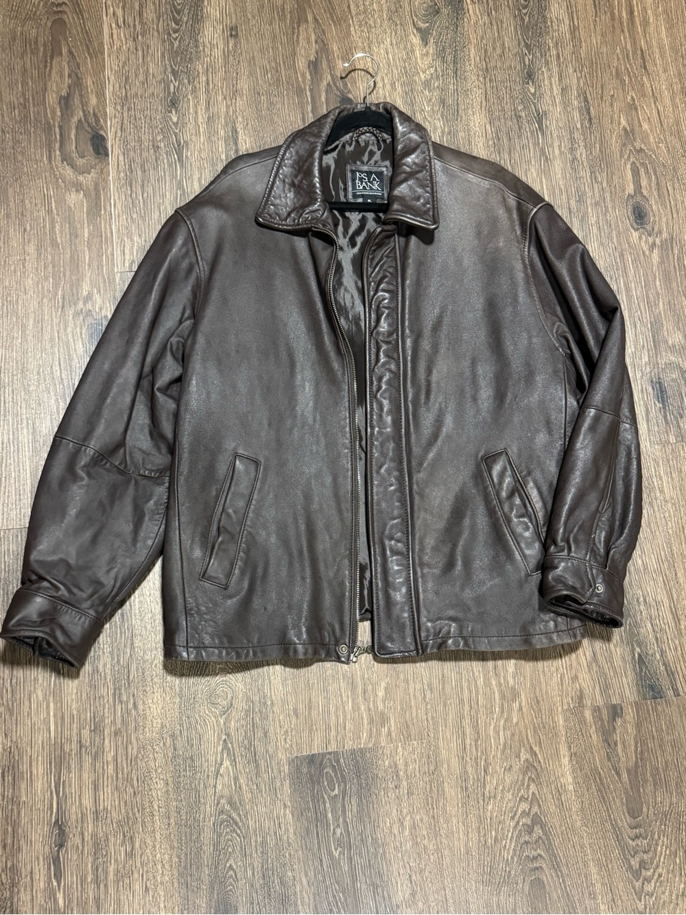 Jos A Bank Mens Executive Collection Brown Leather Bomber Jacket XL Aviator